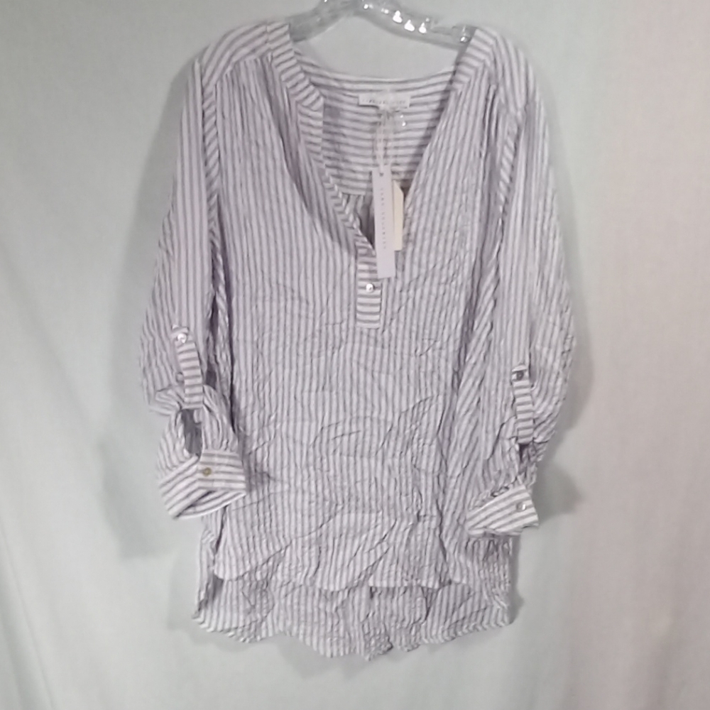 Jane+Delancey White Gray Striped V-neck Tunic Top Size 1X NWT